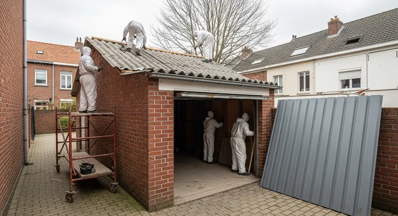 Toiture de garage fibrociment, quartier du Romarin, La Madeleine (59110)